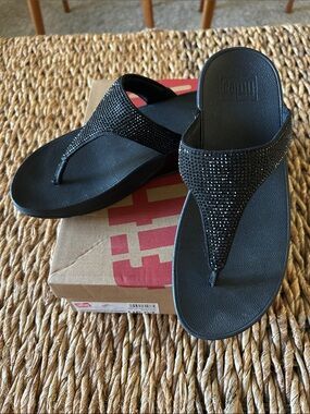 FitFlop Black Rhinestone Lulu Shimmerlux Thong Sandals